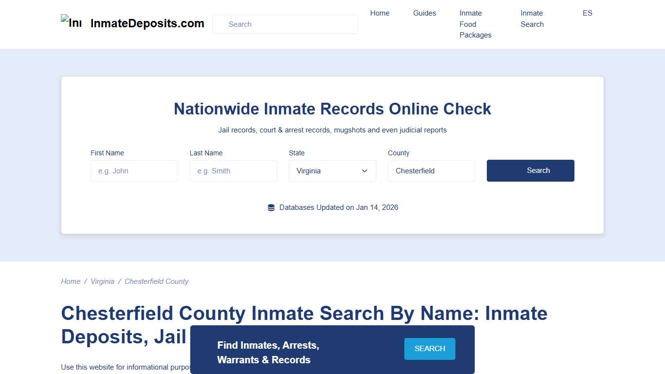 Chesterfield County, VA Inmate Lookup, Inmate Deposits, Jail Info
